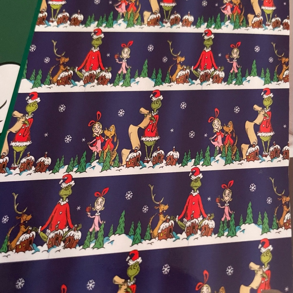 Grinch Christmas shower curtain with Cindy Lou and max with the grinch